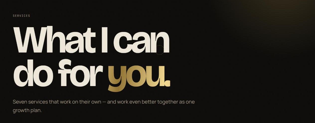 Homepage of sufianrasheed.com, a dark and gold portfolio website