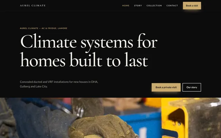 Home page of Aurel Climate, a sample premium brand website