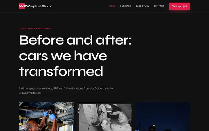 Home page of Wrapture Studio, a sample portfolio & gallery website