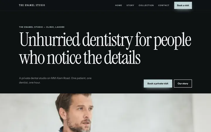 Home page of The Enamel Studio, a sample premium brand website