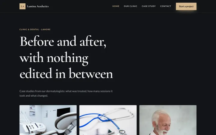 Home page of Lumina Aesthetics, a sample portfolio & gallery website