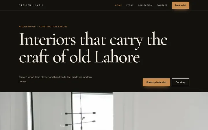 Home page of Atelier Haveli, a sample premium brand website