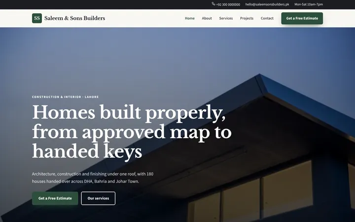 Home page of Saleem & Sons Builders, a sample company website website