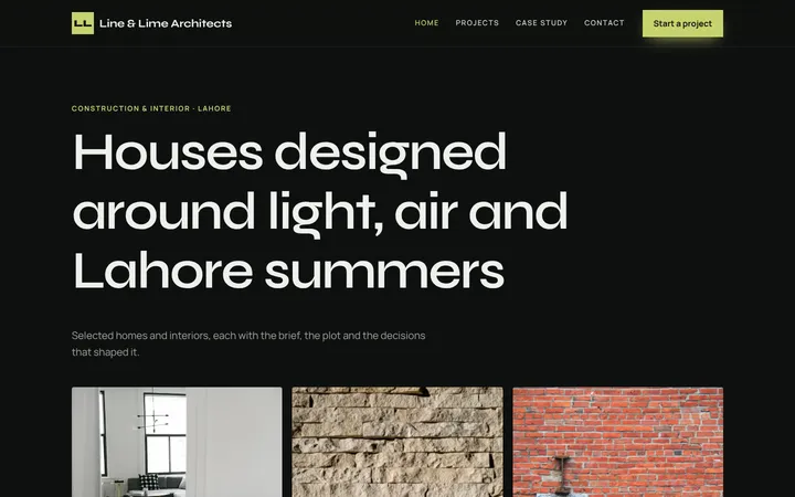 Home page of Line & Lime Architects, a sample portfolio & gallery website