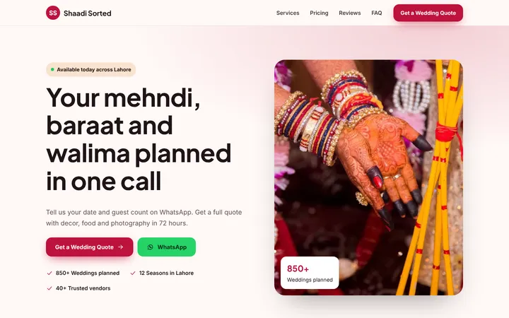 Home page of Shaadi Sorted, a sample lead-gen one-pager website