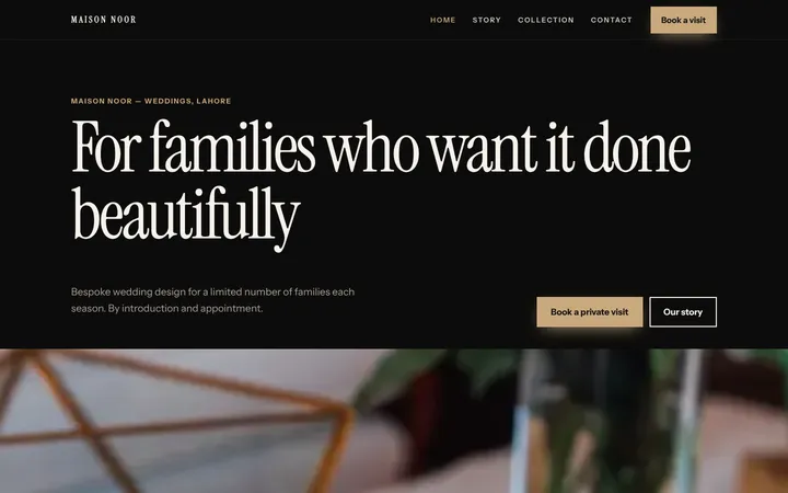Home page of Maison Noor, a sample premium brand website