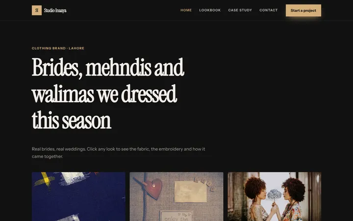 Home page of Studio Inaaya, a sample portfolio & gallery website