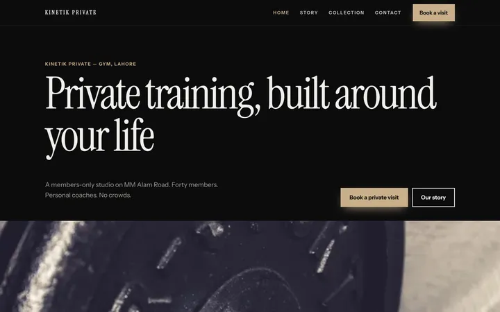 Home page of Kinetik Private, a sample premium brand website