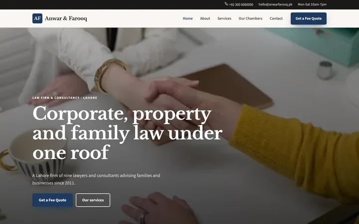Home page of Anwar & Farooq, a sample company website website