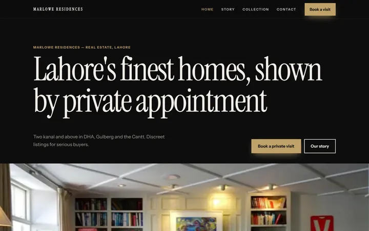 Home page of Marlowe Residences, a sample premium brand website