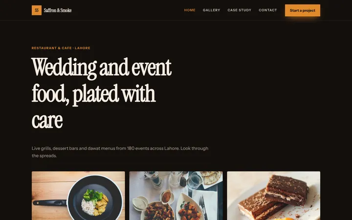 Home page of Saffron & Smoke, a sample portfolio & gallery website