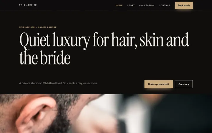 Home page of Noir Atelier, a sample premium brand website