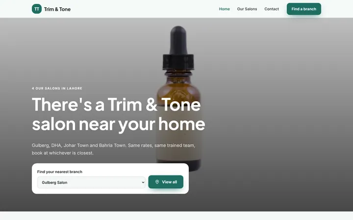Home page of Trim & Tone, a sample multi-branch website