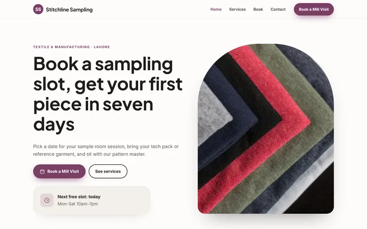 Home page of Stitchline Sampling, a sample booking website website