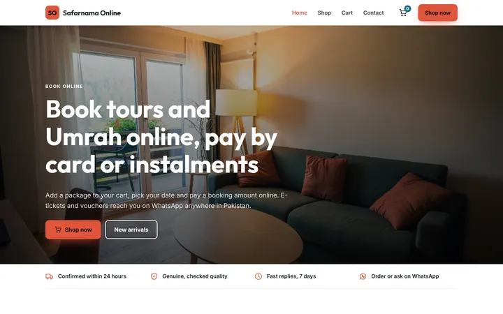 Home page of Safarnama Online, a sample online store website