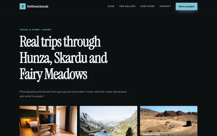Home page of Northbound Journals, a sample portfolio & gallery website