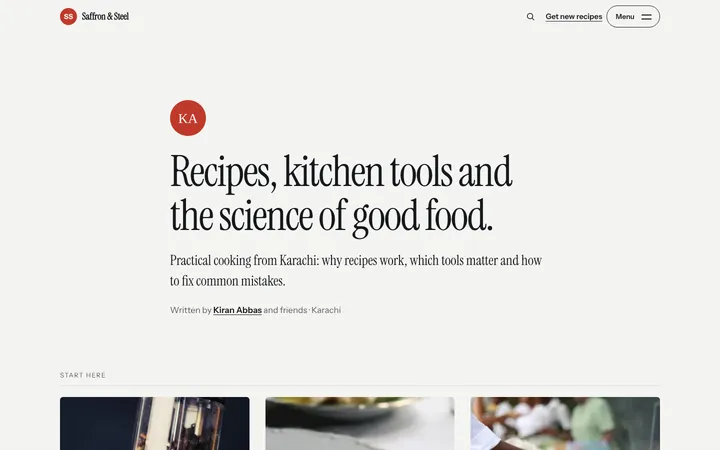 Home page of Saffron & Steel, a sample notebook layout website