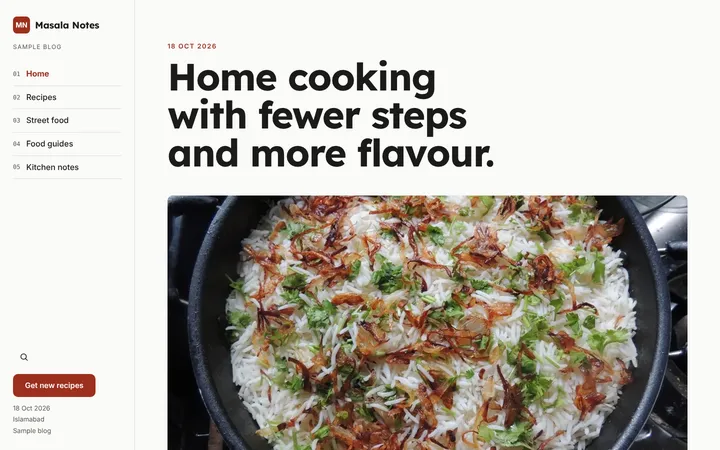 Home page of Masala Notes, a sample column layout website