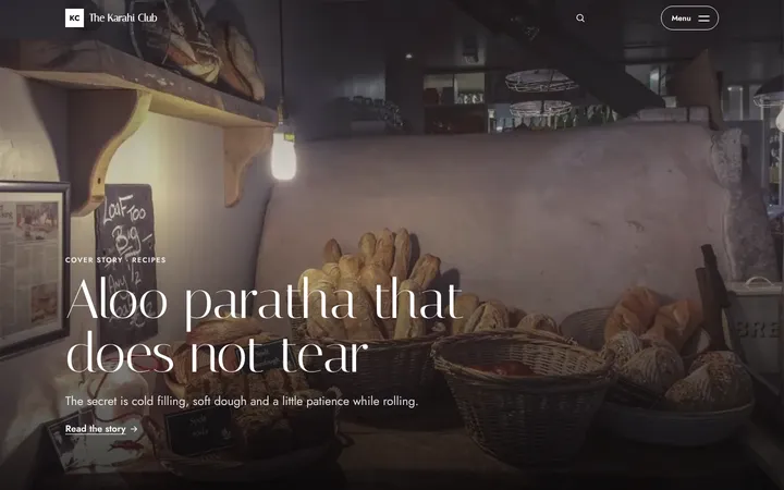Home page of The Karahi Club, a sample cover story layout website