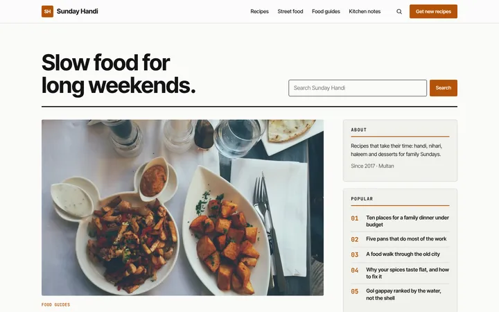 Home page of Sunday Handi, a sample classic layout website