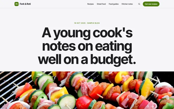 Home page of Fork & Roti, a sample spotlight layout website