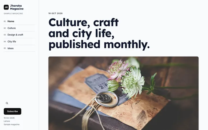Home page of Jharoka Magazine, a sample column layout website