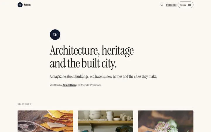 Home page of Sutoon, a sample notebook layout website
