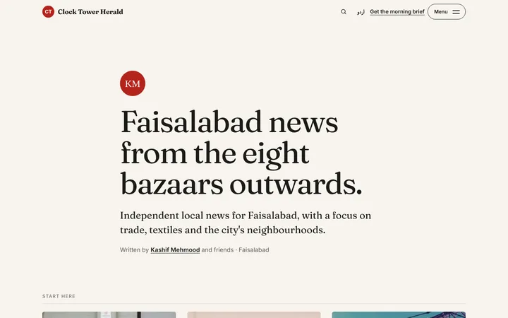 Home page of Clock Tower Herald, a sample notebook layout website