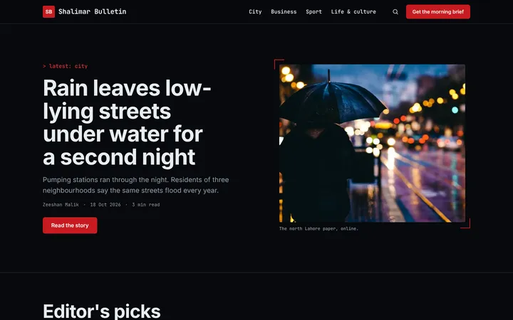 Home page of Shalimar Bulletin, a sample night shift layout website