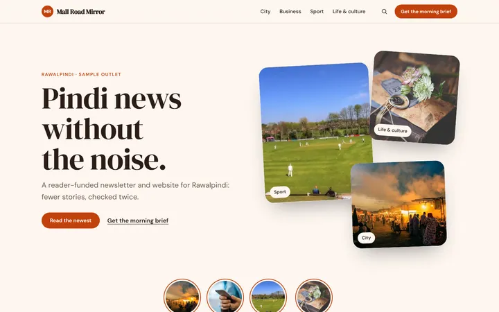 Home page of Mall Road Mirror, a sample pinboard layout website