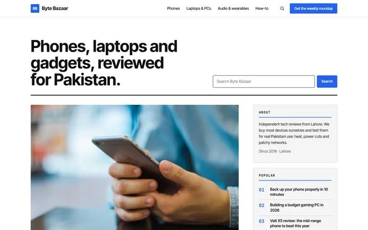 Home page of Byte Bazaar, a sample classic layout website
