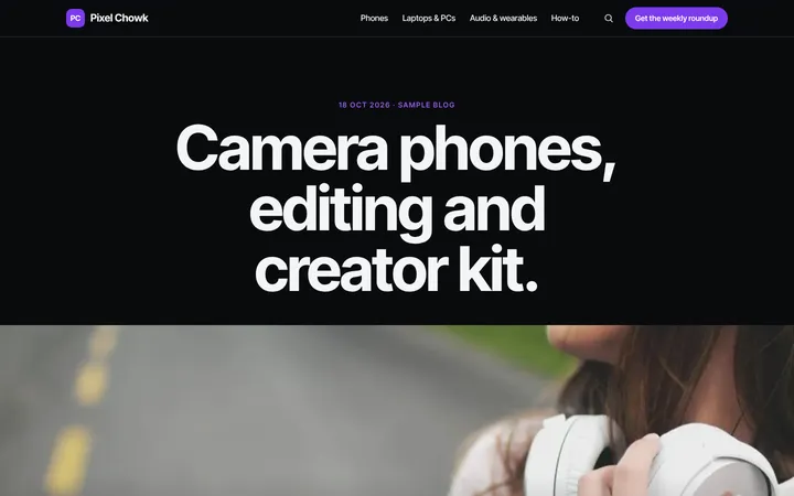 Home page of Pixel Chowk, a sample spotlight layout website