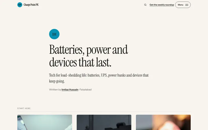 Home page of Charge Point PK, a sample notebook layout website