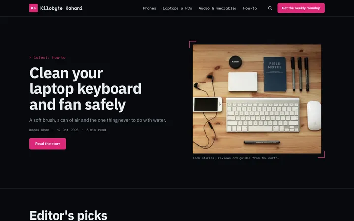 Home page of Kilobyte Kahani, a sample night shift layout website