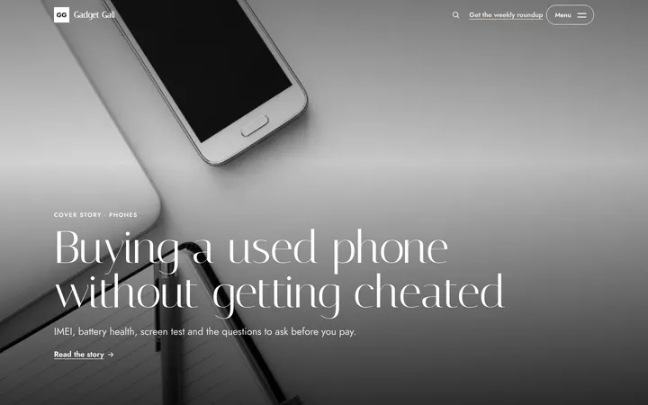 Home page of Gadget Gali, a sample cover story layout website