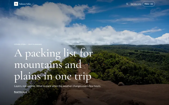 Home page of Sukoon Safar, a sample cover story layout website