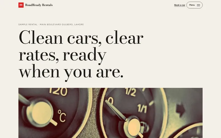 Home page of RoadReady Rentals, a sample journal layout website