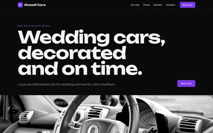 Home page of Shaadi Cars, a sample showroom layout website
