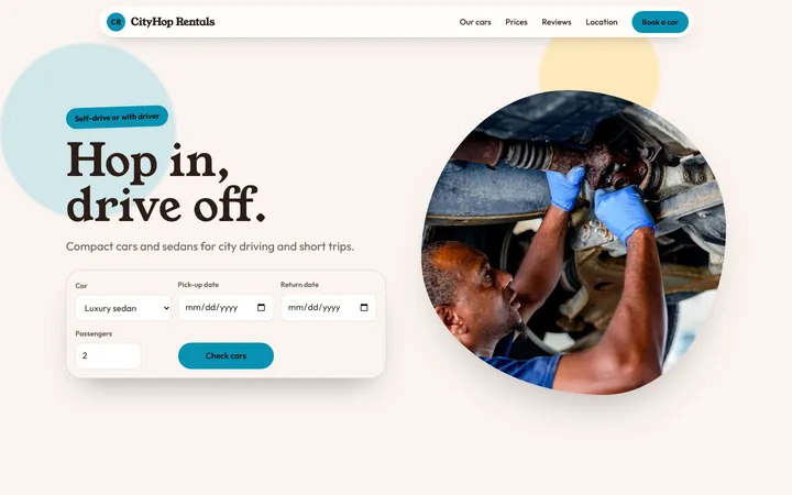 Home page of CityHop Rentals, a sample soft stack layout website
