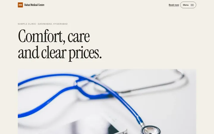 Home page of Rahat Medical Centre, a sample journal layout website