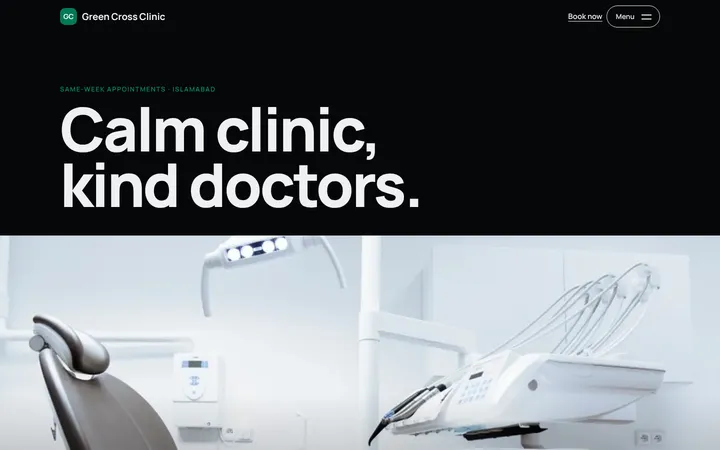 Home page of Green Cross Clinic, a sample night layout website