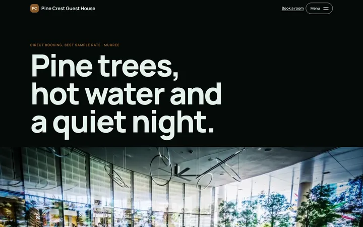 Home page of Pine Crest Guest House, a sample night layout website