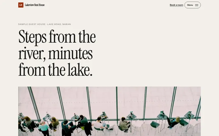Home page of Lakeview Rest House, a sample journal layout website