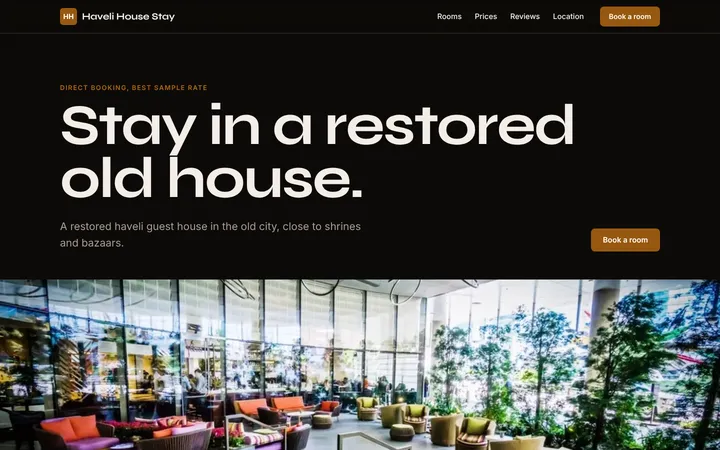 Home page of Haveli House Stay, a sample showroom layout website