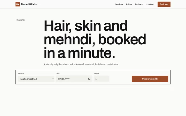 Home page of Mehndi & Mist, a sample grid layout website