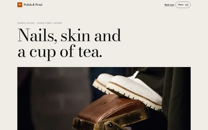 Home page of Polish & Petal, a sample journal layout website