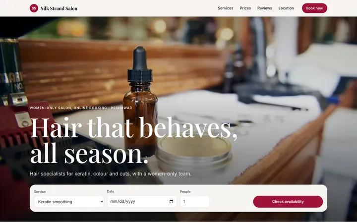 Home page of Silk Strand Salon, a sample concierge layout website