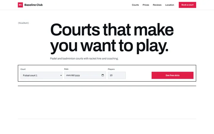 Home page of Baseline Club, a sample grid layout website