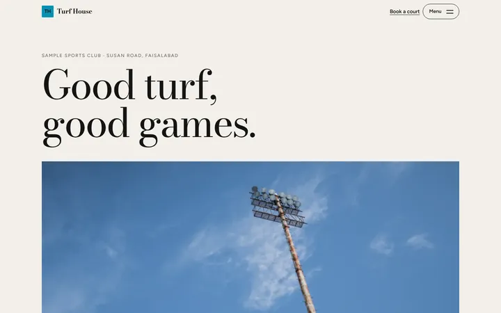 Home page of Turf House, a sample journal layout website