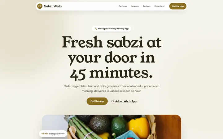 Home page of Sabzi Wala, a sample soft layout website